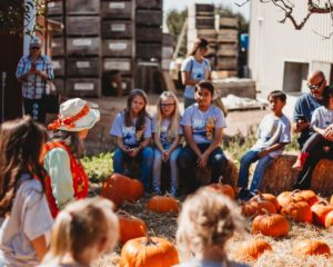 Calvary Christian School students listening to someone speak at Gizdich Ranch